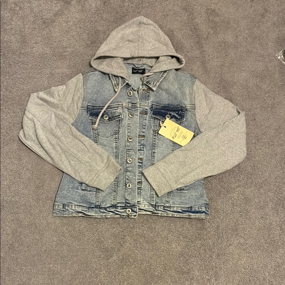 Denim and Gray Hooded Women's Jacket Size L